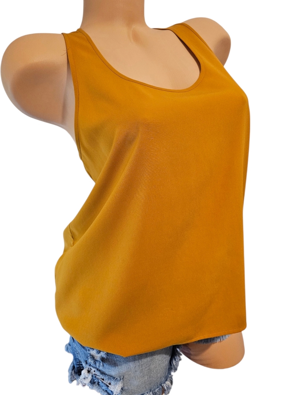 Mustard Scoop Neck High-lo Pintuck T-Back Tank Top - Women, Small